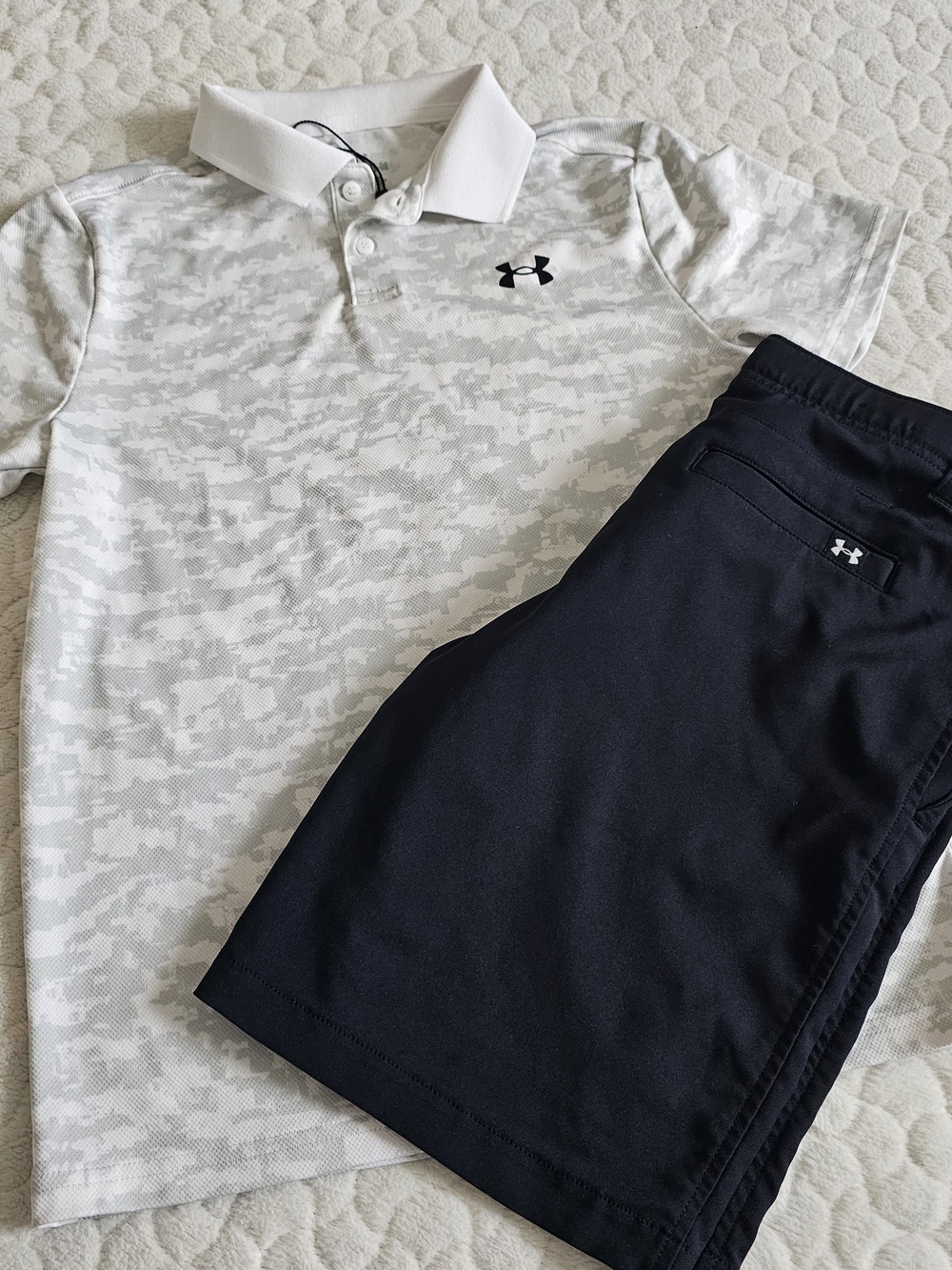Under Armour White & Black Boys Polo and Shorts Set Golf Medium